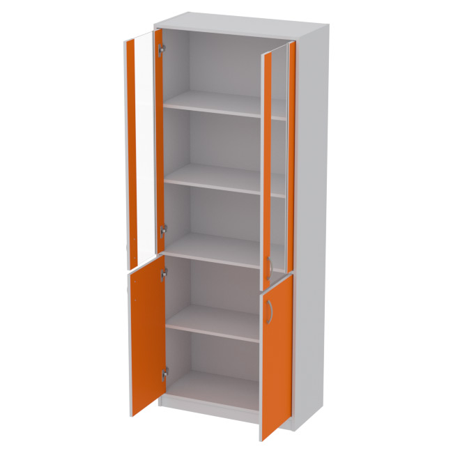 Офисный шкаф ШБ-3+ДВ-62 прозр. цвет Серый+Оранж 77/37/200 см