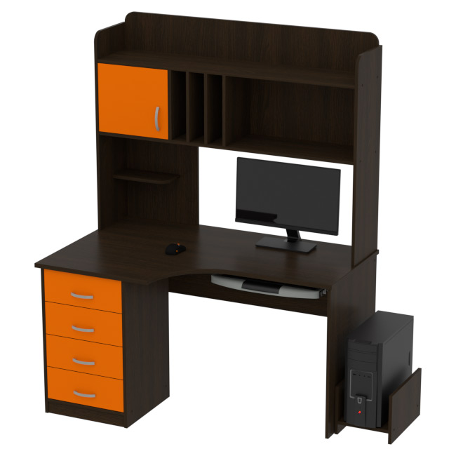 Компьютерный стол КП-СКЭ-8 Правый цвет Венге+Оранжевый 140/90/182 см