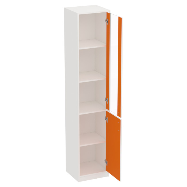 Офисный шкаф СБ-3+ДВ-62 цвет Белый + Оранж 40/37/200 см