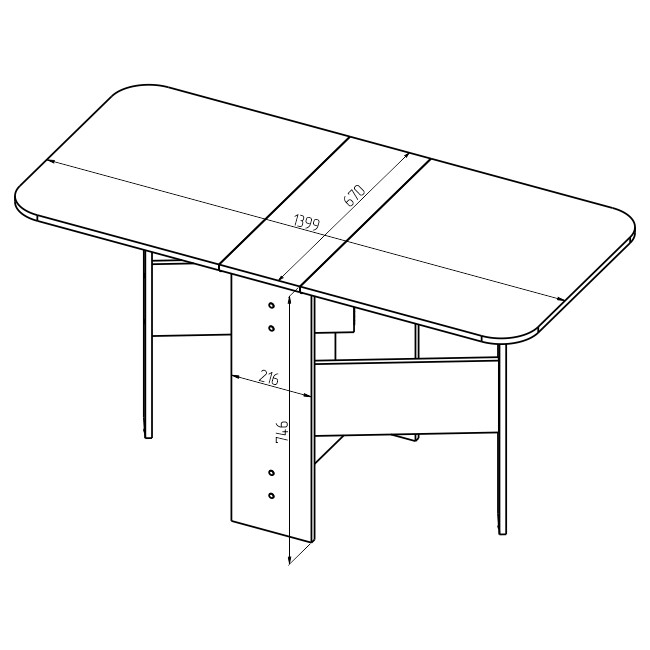 Стол-книжка СТО-140 цвет Дуб Сонома 250/1400/670/750