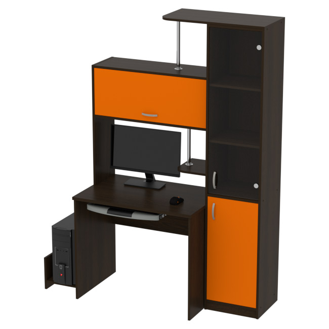 Компьютерный стол КП-СК-14 цвет Венге+Оранж 130/60/202 см