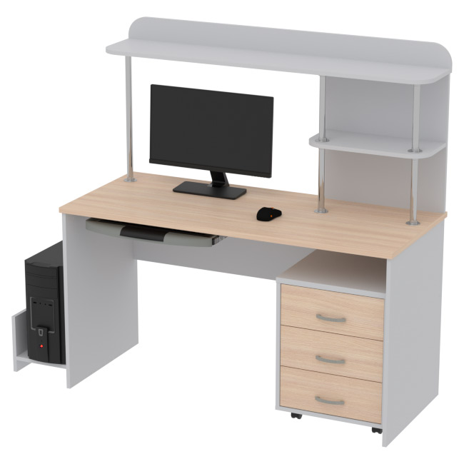 Компьютерный стол КП-СК-11 цвет Серый+Дуб 140/60/141,5 см