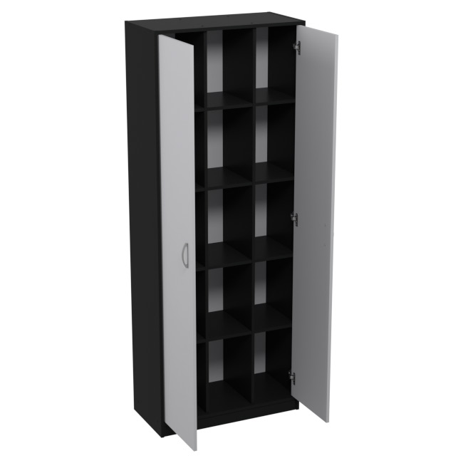 Шкаф для офиса ША-2 цвет Черный + Серый + ХДФ С 77/37/200 см