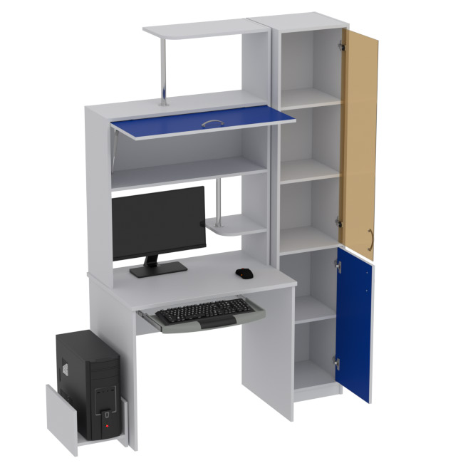 Компьютерный стол КП-СК-13 тон.бронза цвет Серый+Синий 130/60/202 см