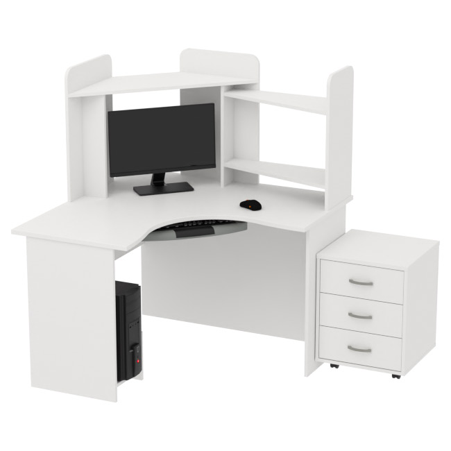 Компьютерный стол белого цвета КП-СКЭ-3 120/120/141 см