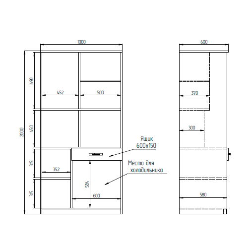 Мини кухня МК-1Р распашные двери цвет Дуб Крафт+Серый 100/60/200 см