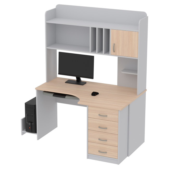 Компьютерный стол КП-СКЭ-8 Левый цвет Серый+Дуб Молочный 140/90/182 см