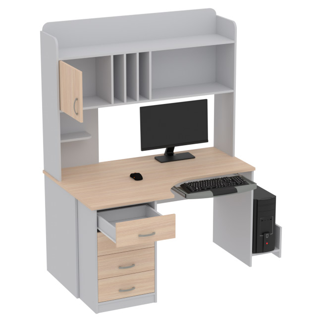 Компьютерный стол КП-СКЭ-8 Правый цвет Серый+Дуб Молочный 140/90/182 см