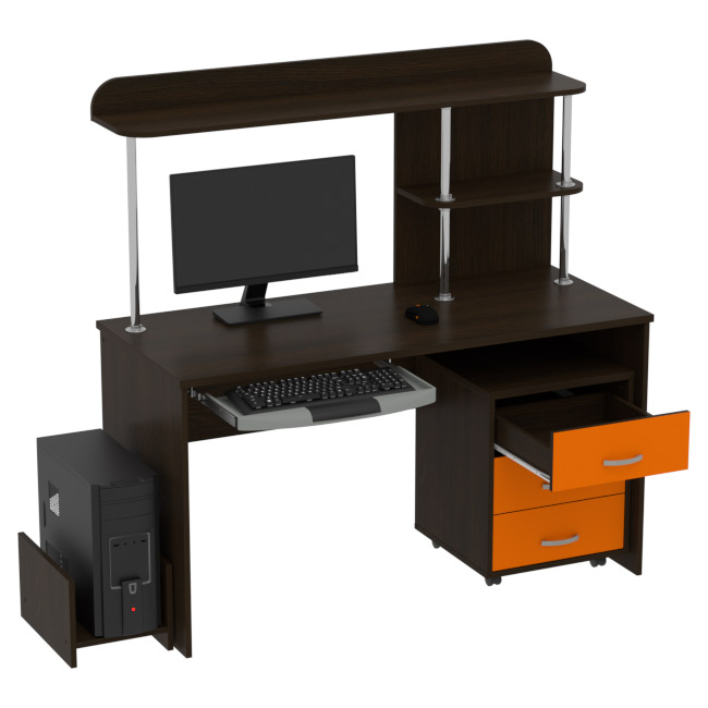 Компьютерный стол КП-СК-11 цвет Венге+Оранжевый 140/60/141,5 см