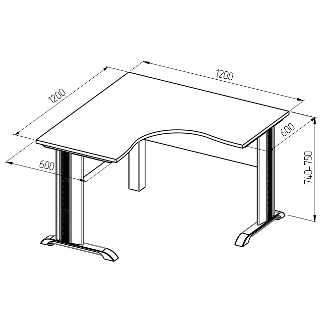 Офисный стол на металлокаркасе угловой СТУ-11-М Орех 120/120/74 см