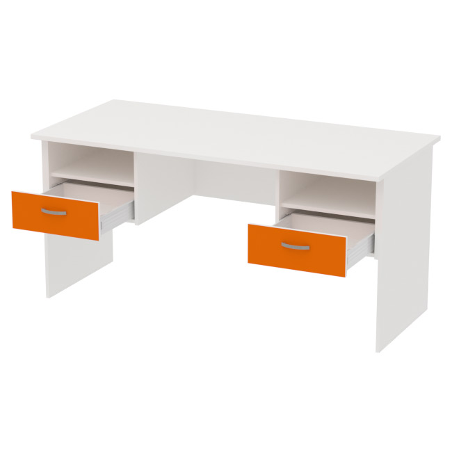 Офисный стол СТ+2Т-10 цвет Белый+Оранжевый 160/73/76 см