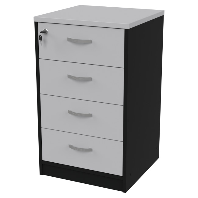 Тумба для офиса приставная ТС-27+С46 с замком цвет Черный + Серый 45/44/76 см