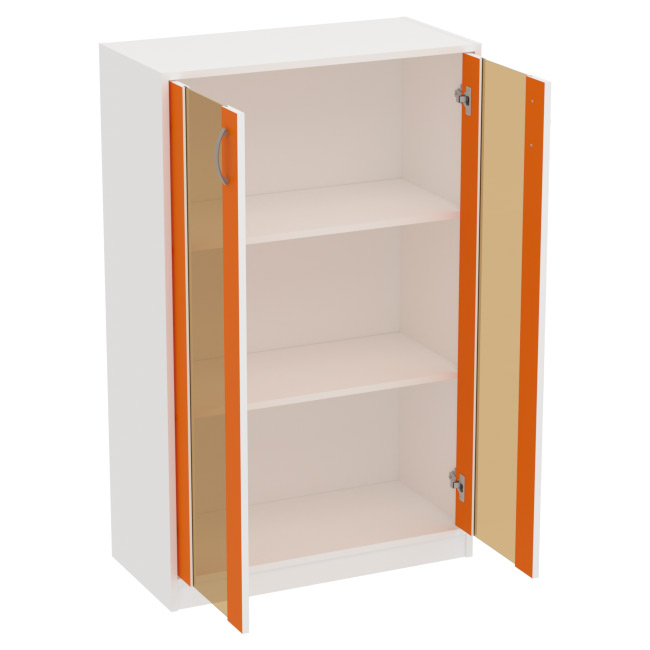 Офисный шкаф СБ-60+ДВ-62 тон. бронза цвет Белый+Оранжевый 77/37/123 см