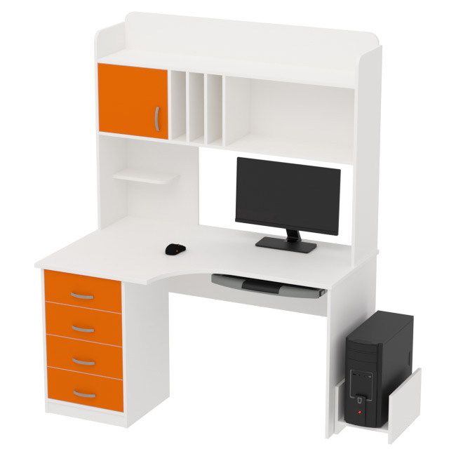 Компьютерный стол КП-СКЭ-8 Правый цвет Белый+Оранжевый 140/90/182 см