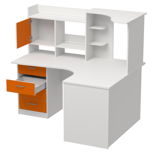 Компьютерный стол СКЭ-5 левый цвет Белый+Оранж 158/120/141 см