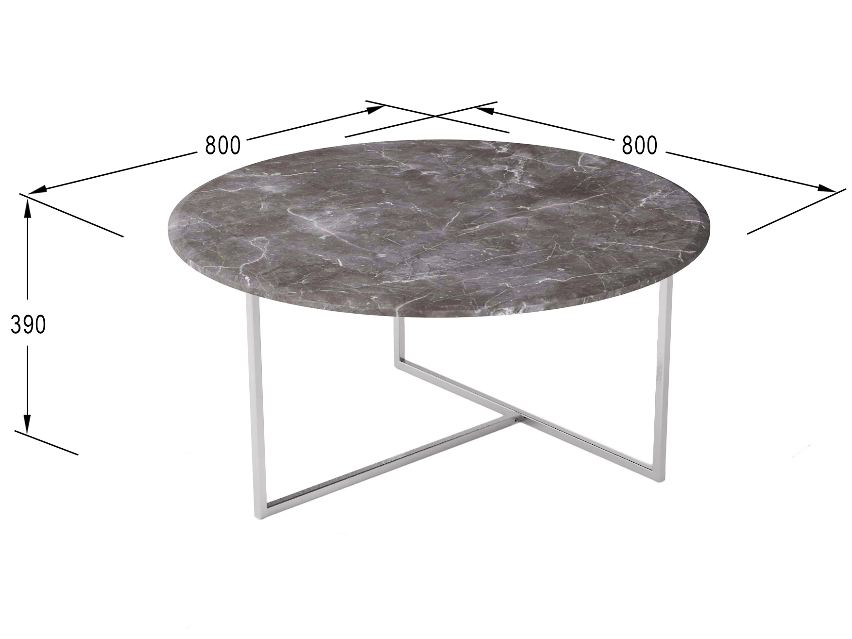 Стол журнальный Маджоре серый мрамор/хром