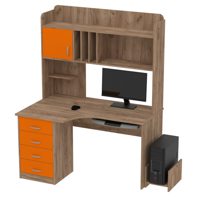 Компьютерный стол КП-СКЭ-8 Правый цвет Дуб Крафт+Оранжевый 140/90/182 см