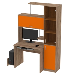 Компьютерный стол КП-СК-13 тон. бронза цвет Дуб Крафт+Оранж 130/60/202 см