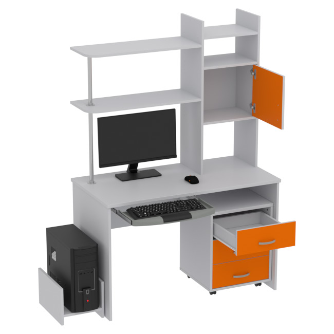 Компьютерный стол КП-СК-9 цвет Серый+Оранжевый 120/60/176 см