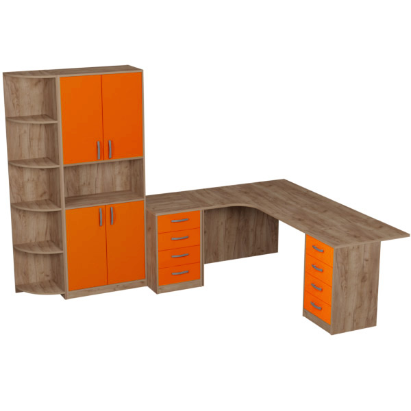 Комплект офисной мебели КП-19 цвет Дуб Крафт+Оранж