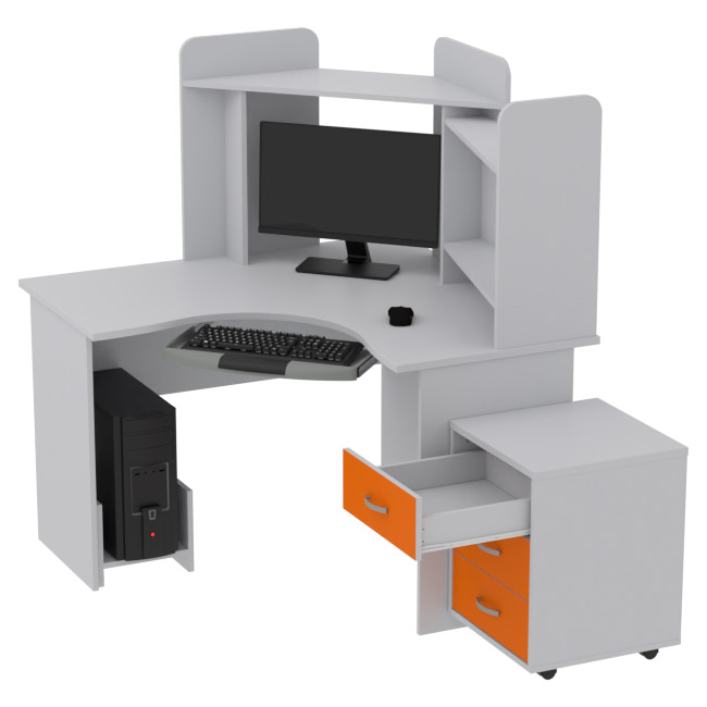 Компьютерный стол КП-СКЭ-3 цвет Серый+Оранжевый 120/120/143