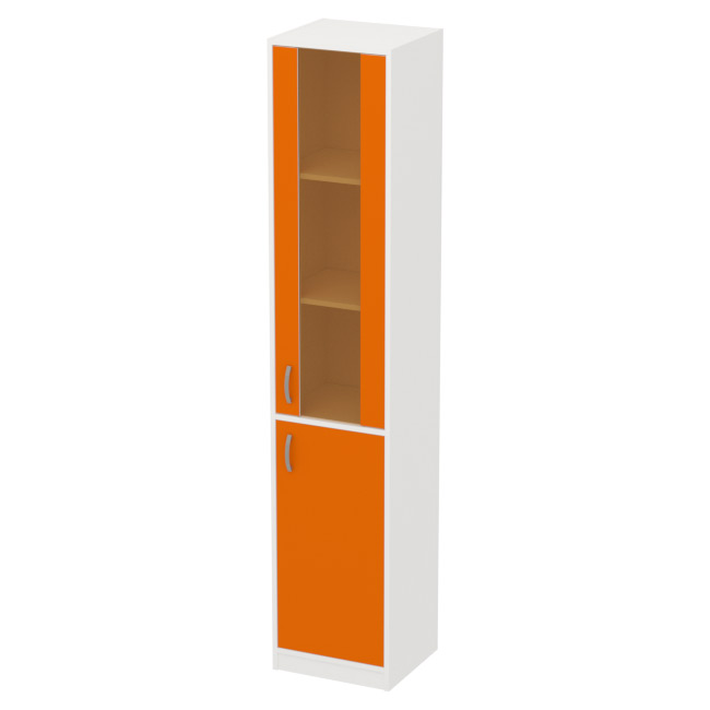 Офисный шкаф СБ-3+ДВ-62 тон. бронза цвет Белый + Оранж 40/37/200 см