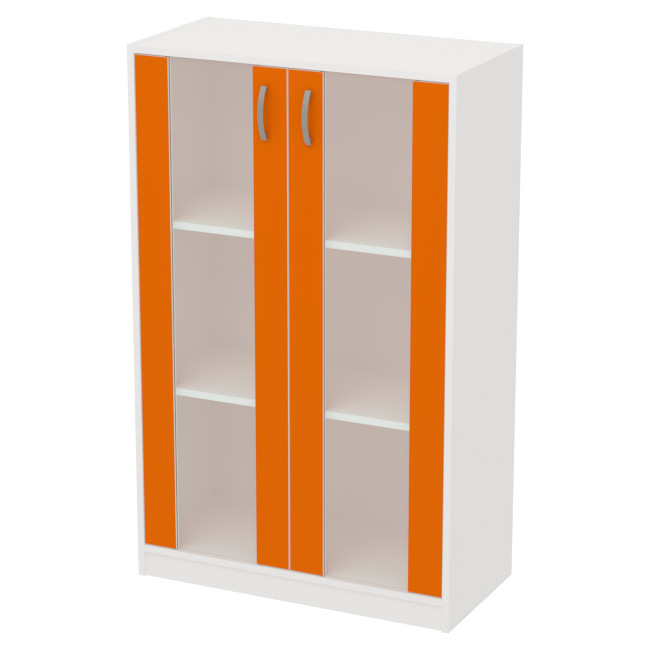Офисный шкаф СБ-60+ДВ-62 матовый цвет Белый+Оранжевый 77/37/123 см
