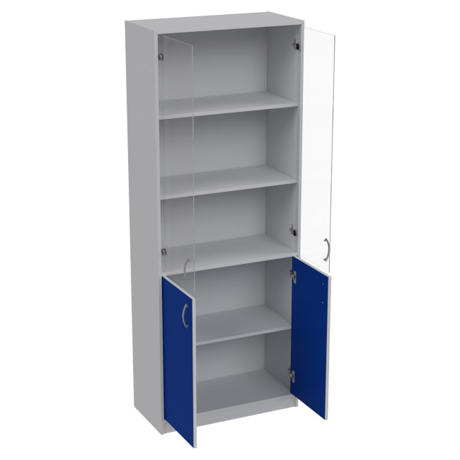 Офисный шкаф ШБ-3+А-5 прозр.цвет Серый+Синий 77/37/200