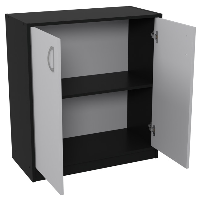 Шкаф для офиса СБ-37+ДВ-45 цвет Черный + Серый + ХДФ С 77/37/85 см