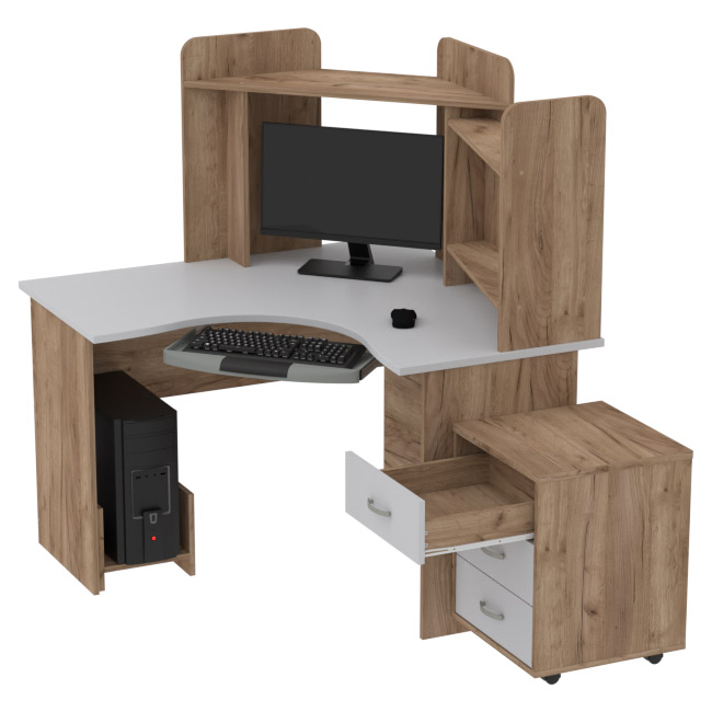 Компьютерный стол КП-СКЭ-3 цвет Дуб Крафт+Серый 120/120/141 см