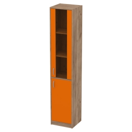 Офисный шкаф СБ-3+ДВ-62 тон. бронза цвет Дуб Крафт + Оранж 40/37/200 см