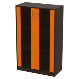 Офисный шкаф СБ-60+ДВ-62 тон. бронза цвет Венге+Оранж 77/37/123 см