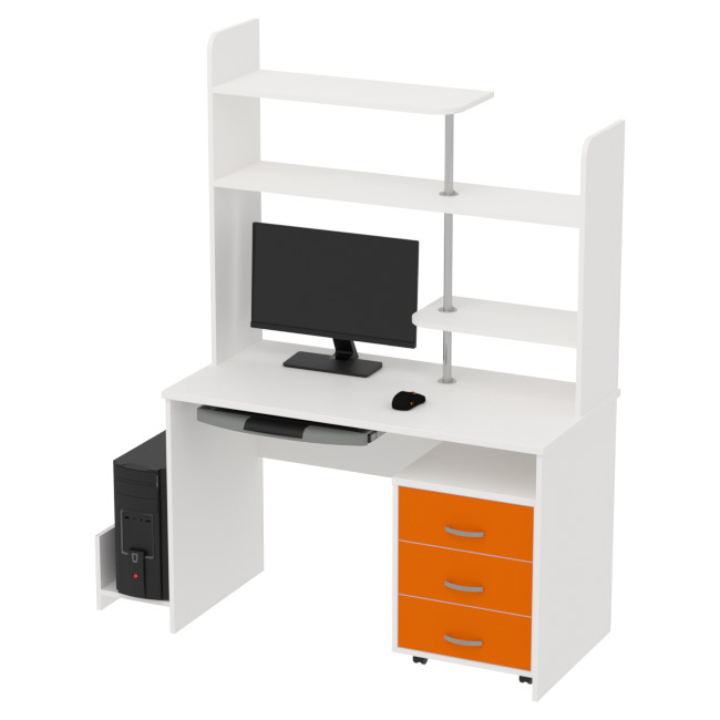Компьютерный стол цвет Белый+Оранж КП-СК-12 120/60/176 см