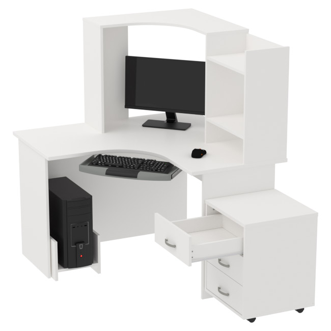 Компьютерный стол КП-СКЭ-4 цвет Белый 120/120/141 см