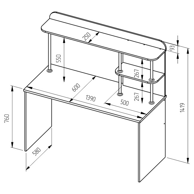 Компьютерный стол СК-11 Серый+Дуб крафт 140/60/141 см