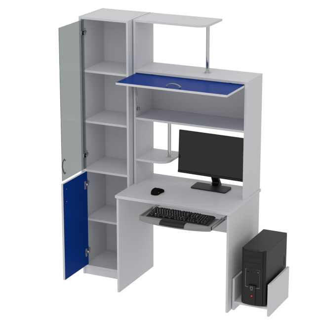 Компьютерный стол КП-СК-13 графит цвет Серый+Синий 130/60/202 см