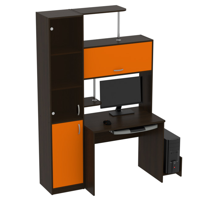 Компьютерный стол КП-СК-13 тон. бронза цвет Венге+Оранж 130/60/202 см