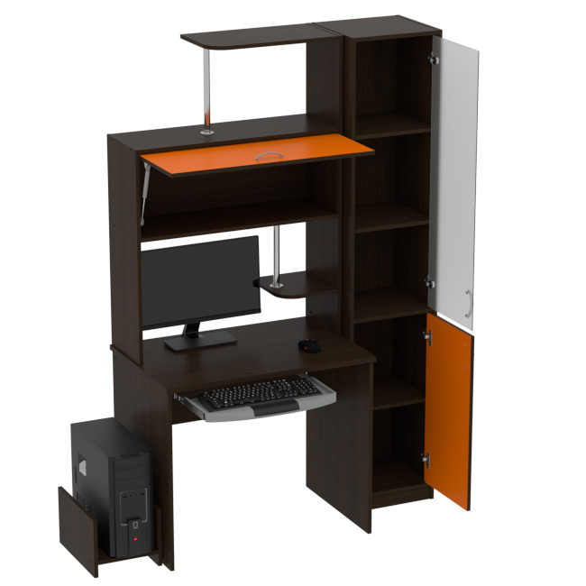Компьютерный стол КП-СК-13 матовый цвет Венге+Оранж 130/60/202 см