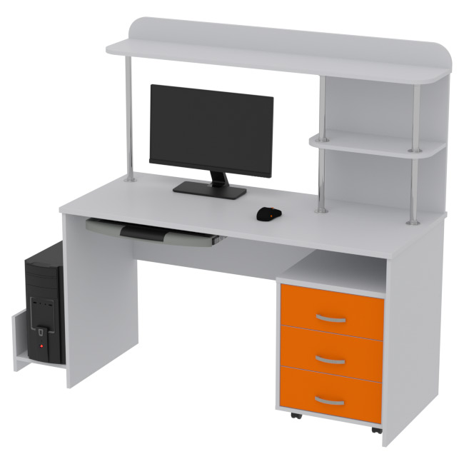 Компьютерный стол КП-СК-11 цвет Серый+Оранжевый 140/60/141,5 см
