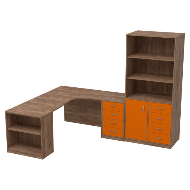 Комплект офисной мебели КП-21 цвет Дуб Крафт+Оранж