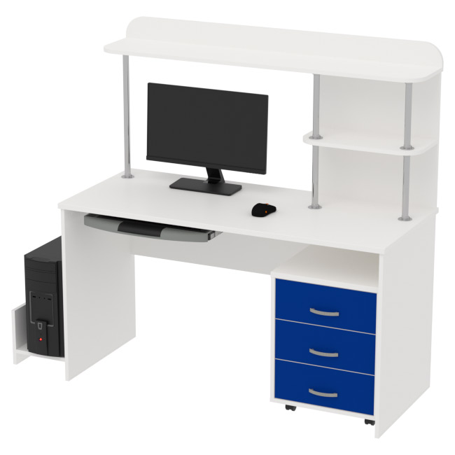 Компьютерный стол цвет Белый+Синий КП-СК-11 140/60/141,5 см