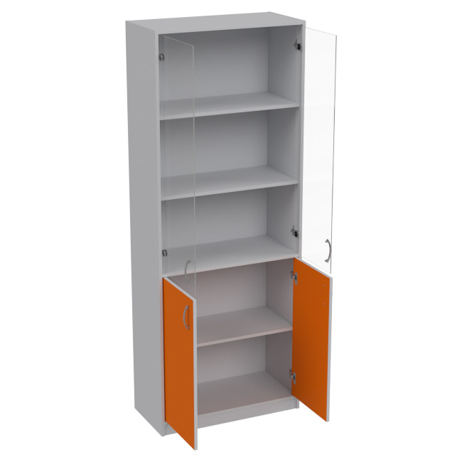 Офисный шкаф ШБ-3+А-5 прозр. цвет Серый+Оранж 77/37/200