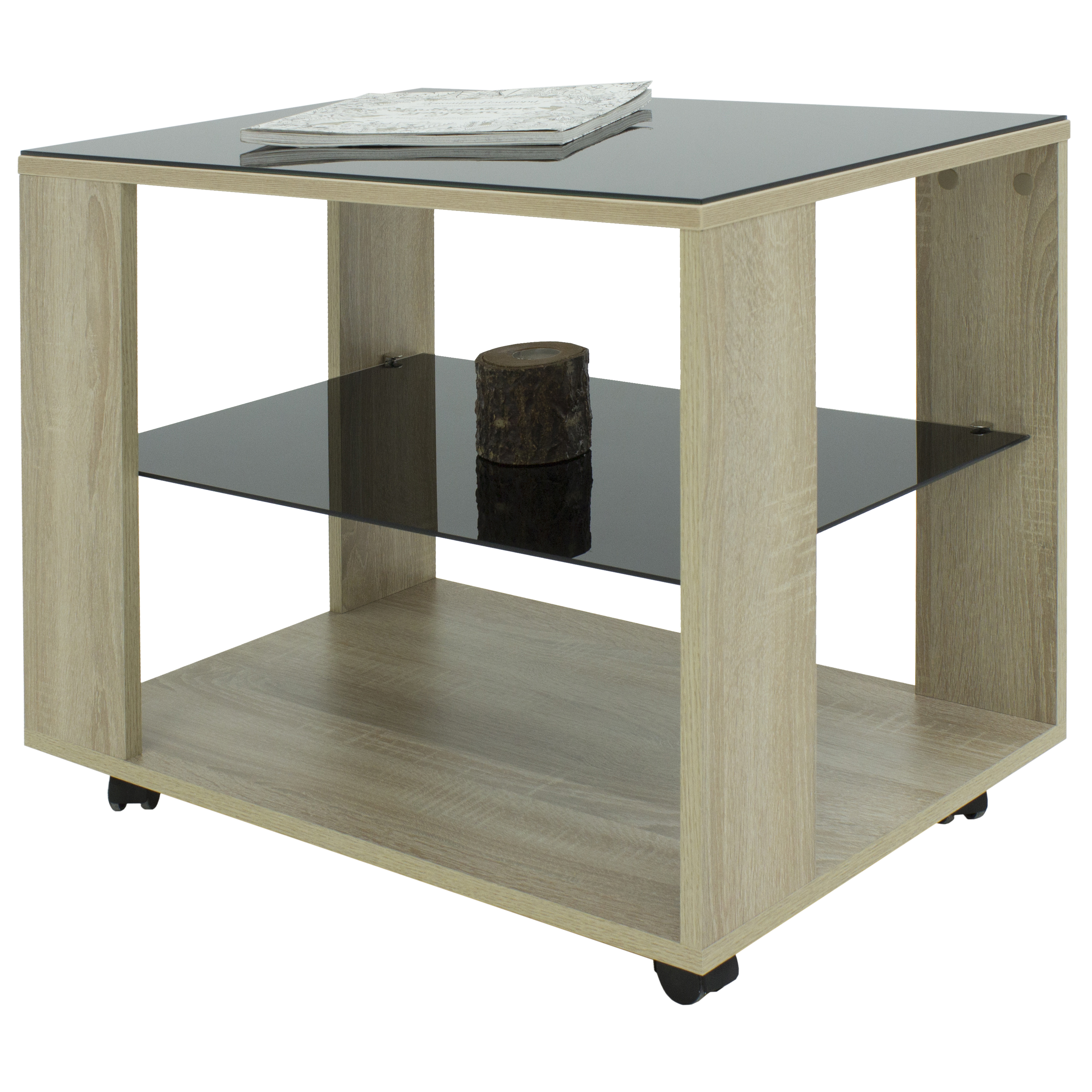 Стол журнальный BeautyStyle 5 сонома/стекло черное