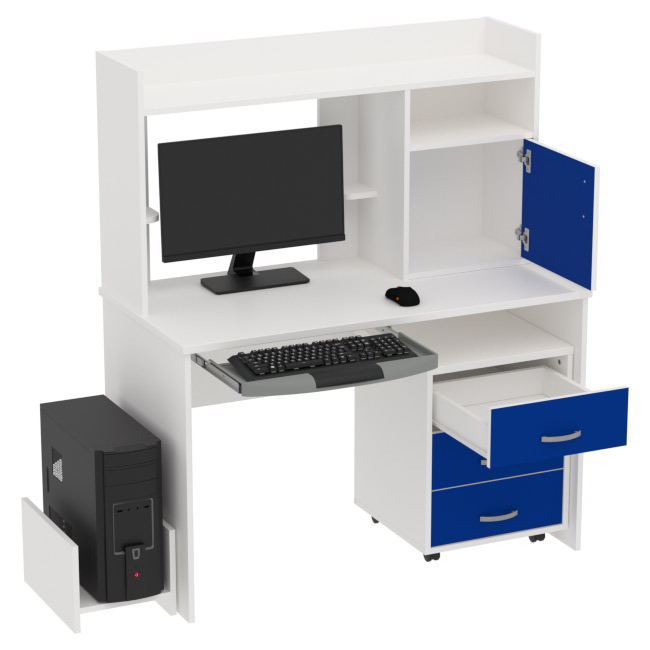 Компьютерный стол цвет Белый+Синий КП-СК-1 120/60/141 см