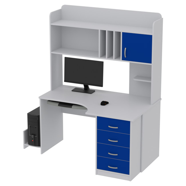 Компьютерный стол КП-СКЭ-8 Левый цвет Серый+Синий 140/90/182 см