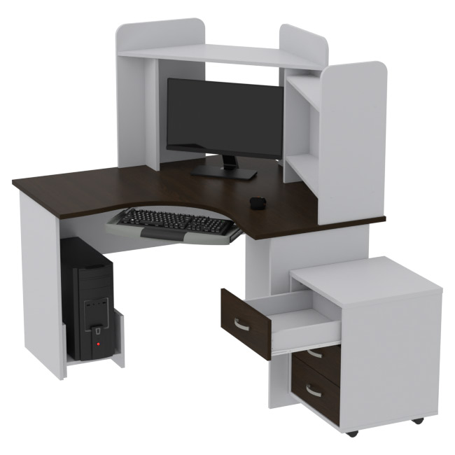 Компьютерный стол КП-СКЭ-3 цвет Серый+Венге 120/120/141