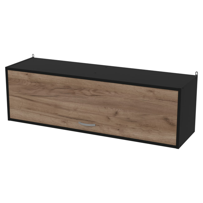 Навесная полка ПП-56+ДВ-56 цвет Черный + Дуб крафт + ХДФ ДК 120/33/37