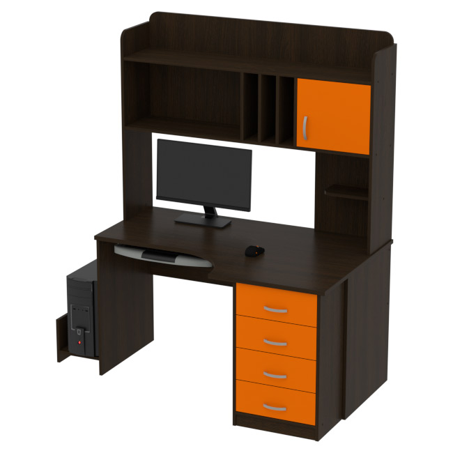 Компьютерный стол КП-СКЭ-8 Левый цвет Венге+Оранж 140/90/182 см