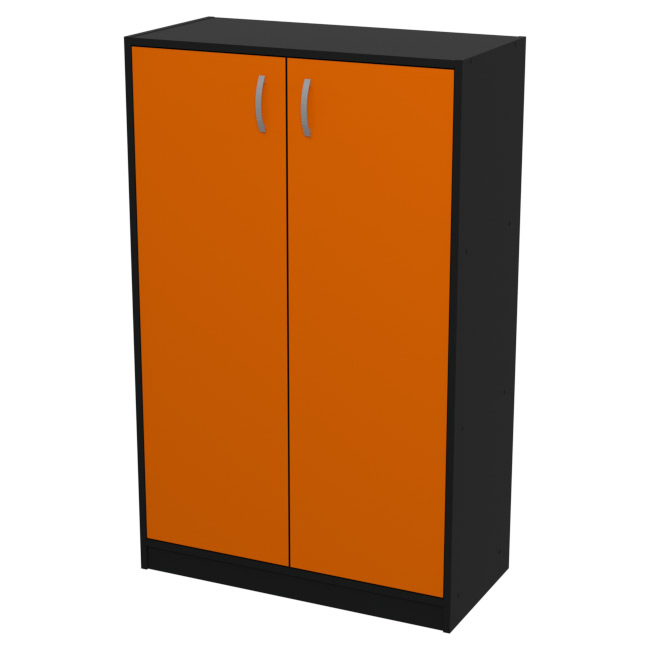 Шкаф для офиса СБ-60+ДВ-60 цвет Черный + Оранж 77/37/123 см