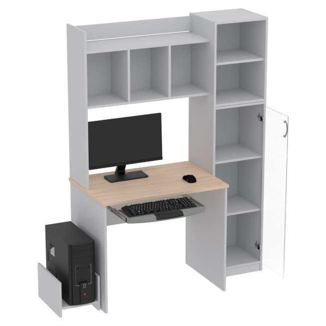 Компьютерный стол КП-СК-15 цвет Серый+Дуб Молочный 130/60/180 см